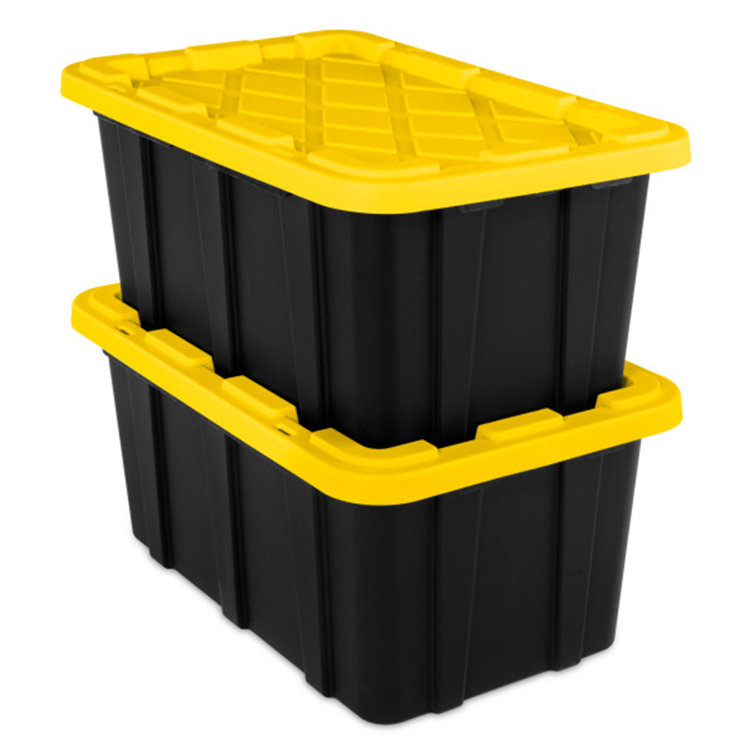 Sterilite 17 Gallon Black and Yellow Stackable Plastic Storage Totes, 6 Pack