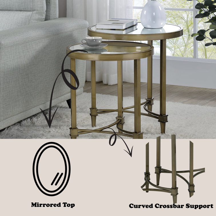 Aditya Round Mirrored Glass and Antique Brass Nesting Tables