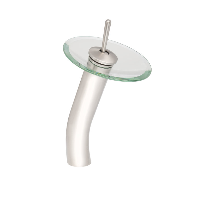 Brushed Nickel and Clear Glass Waterfall Vessel Faucet