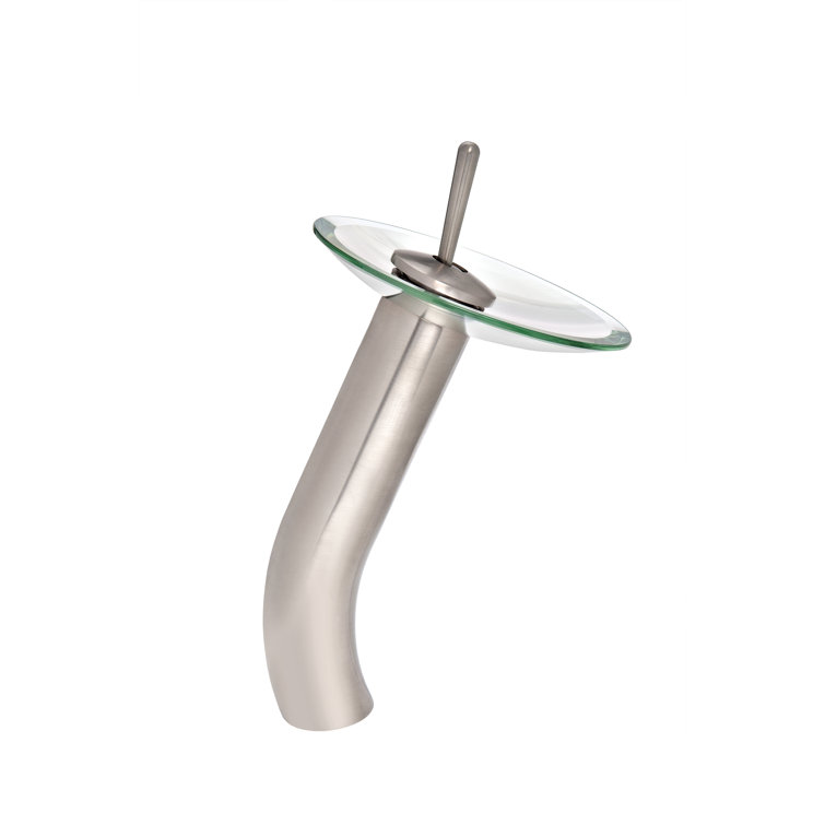 Brushed Nickel and Clear Glass Waterfall Vessel Faucet
