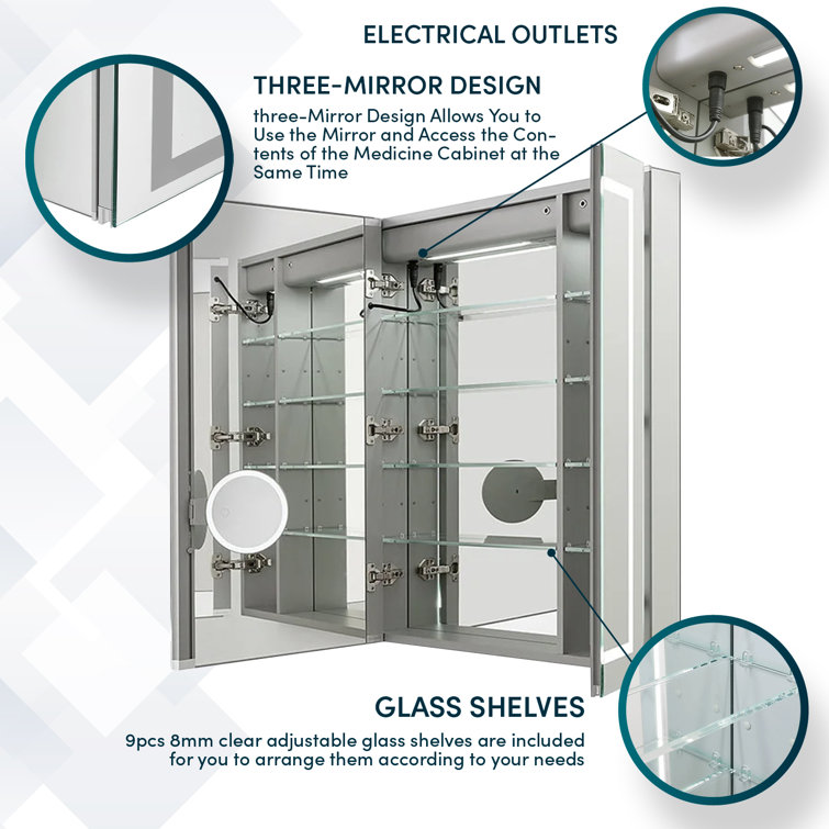 Royale 40" Triple Door LED Medicine Cabinet with Electrical Outlets