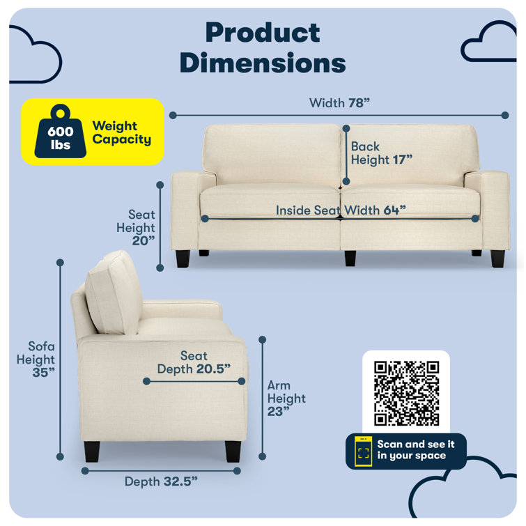 Serta Palisades Light Cream Linen Fabric Sofa with Removable Cushions