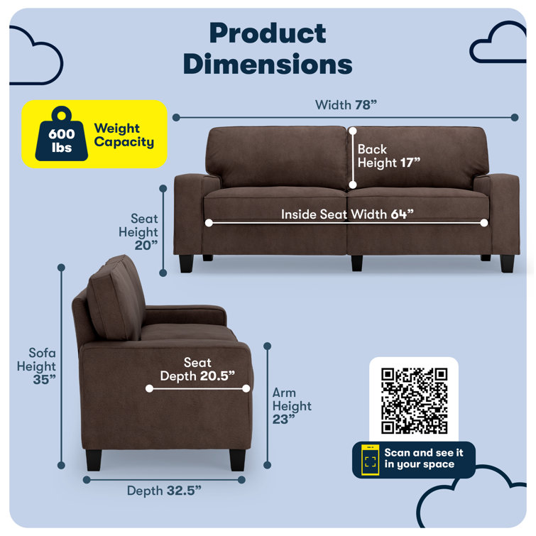 Dark Brown Microsuede Track Arm Sofa with Pillow Back