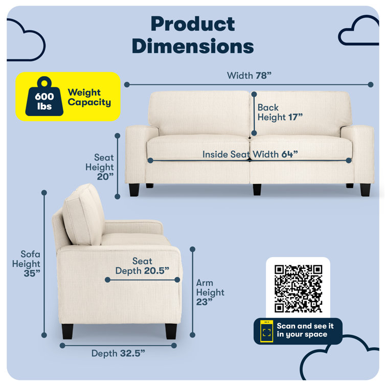 Buckwheat Beige Fabric Track Arm Sofa with Removable Cushions