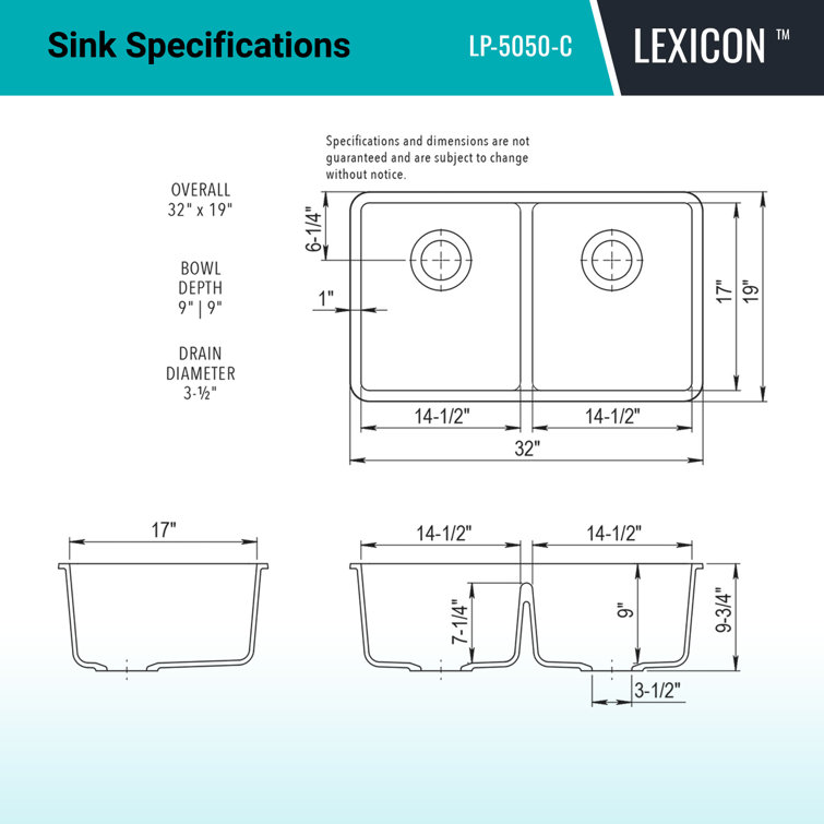 32" Gray Quartz Double Bowl Drop-in Kitchen Sink