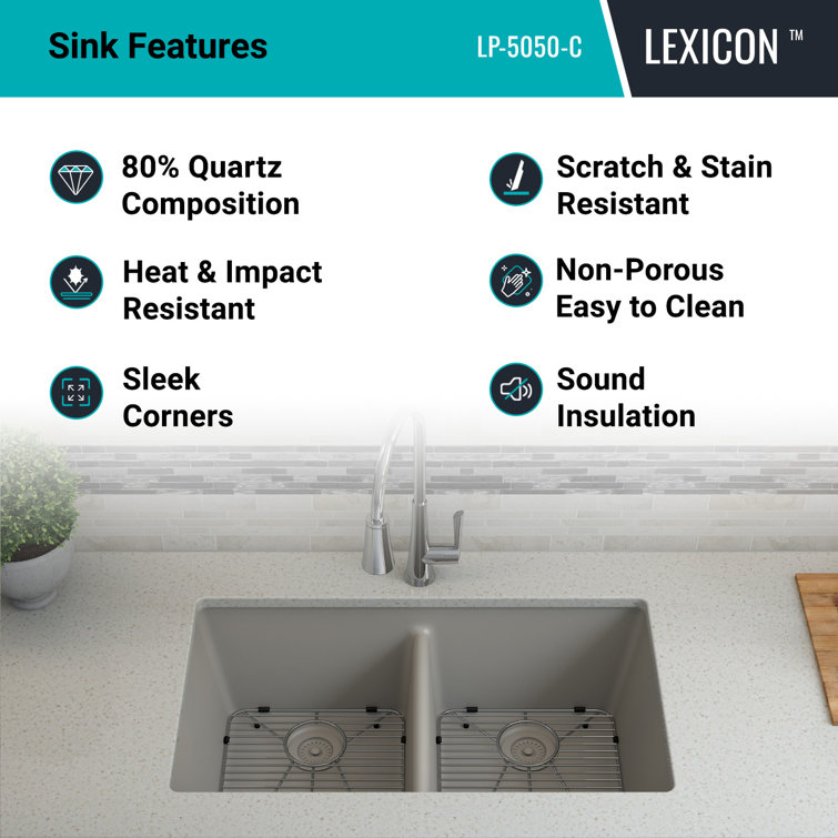 32" Gray Quartz Double Bowl Drop-in Kitchen Sink