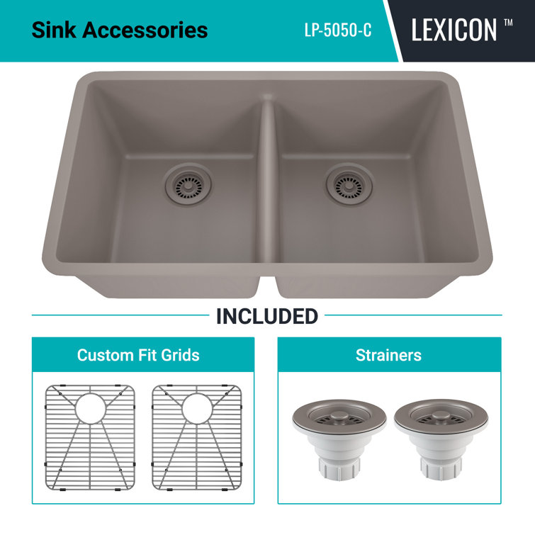 32" Gray Quartz Double Bowl Drop-in Kitchen Sink
