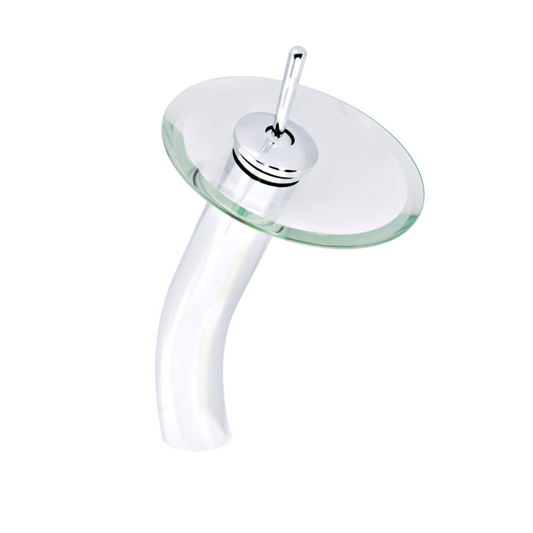 Polished Chrome Single Handle Waterfall Vessel Faucet with Clear Glass Disc