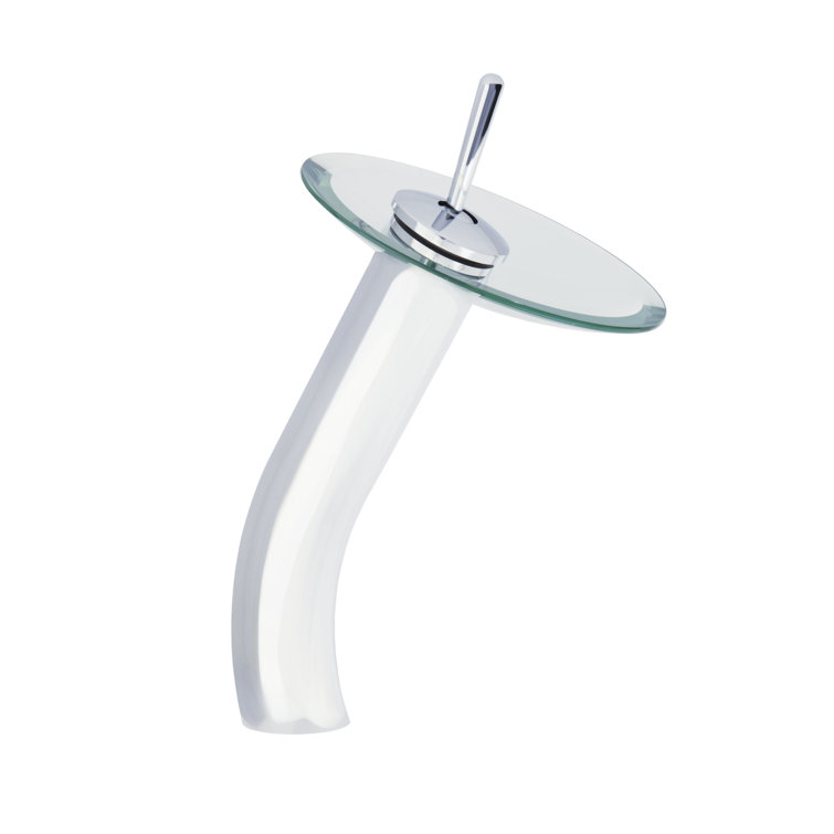 Polished Chrome Single Handle Waterfall Vessel Faucet with Clear Glass Disc