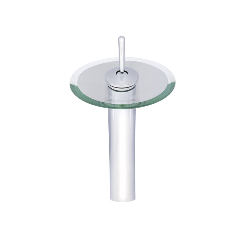 Polished Chrome Single Handle Waterfall Vessel Faucet with Clear Glass Disc