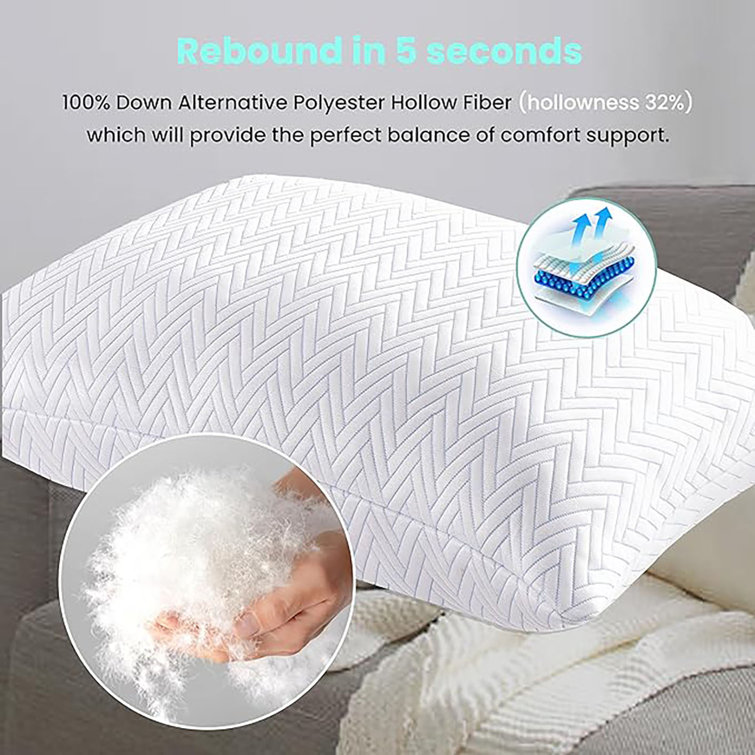 Queen Size White Polyester Cooling Pillows Set of 2