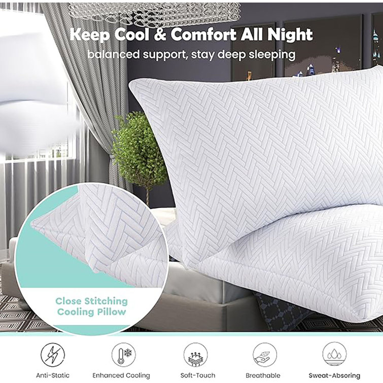 Queen Size White Polyester Cooling Pillows Set of 2