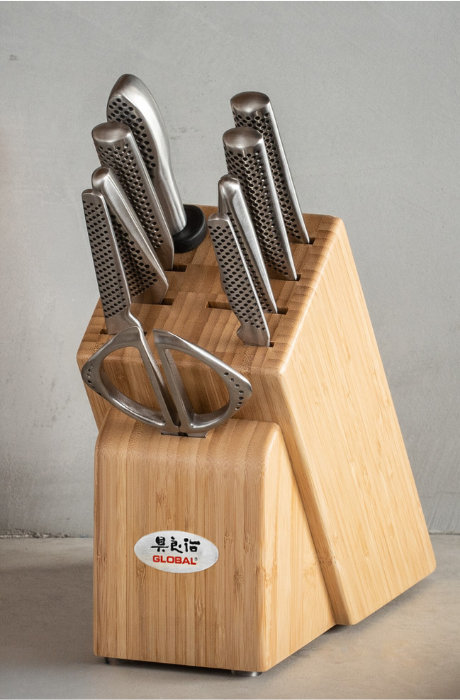 Takashi 10-Piece Stainless Steel Knife Block Set with Bamboo Block