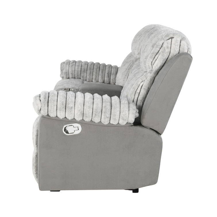 Gray Microfiber Reclining Loveseat with Cup Holder and Storage Console
