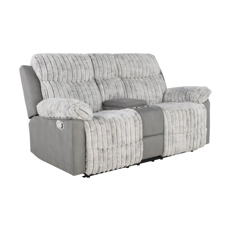 Gray Microfiber Reclining Loveseat with Cup Holder and Storage Console