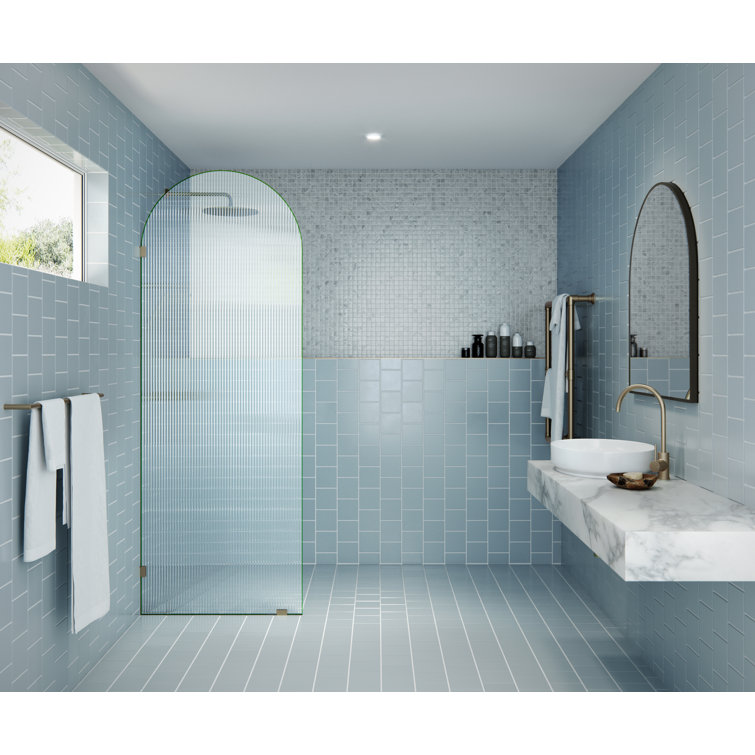 Maven Matte Black Frameless Arched Fluted Glass Shower Panel