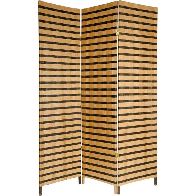 Natural Fiber Two-Tone Folding Room Divider with Spruce Frame