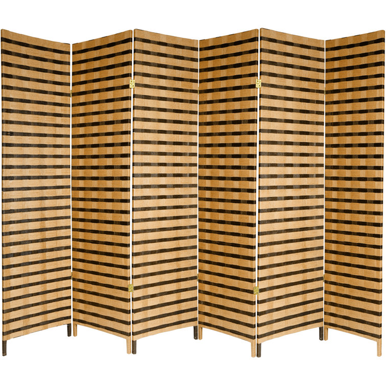 Natural Fiber Two-Tone Folding Room Divider with Spruce Frame