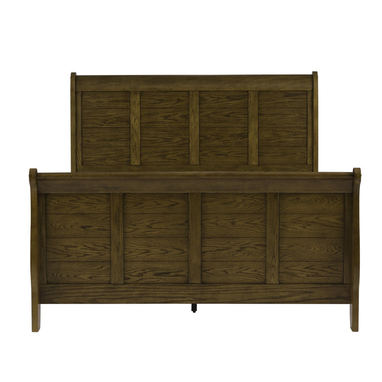 Pebble Rock Finish Queen Sleigh Bed with Oak Veneers
