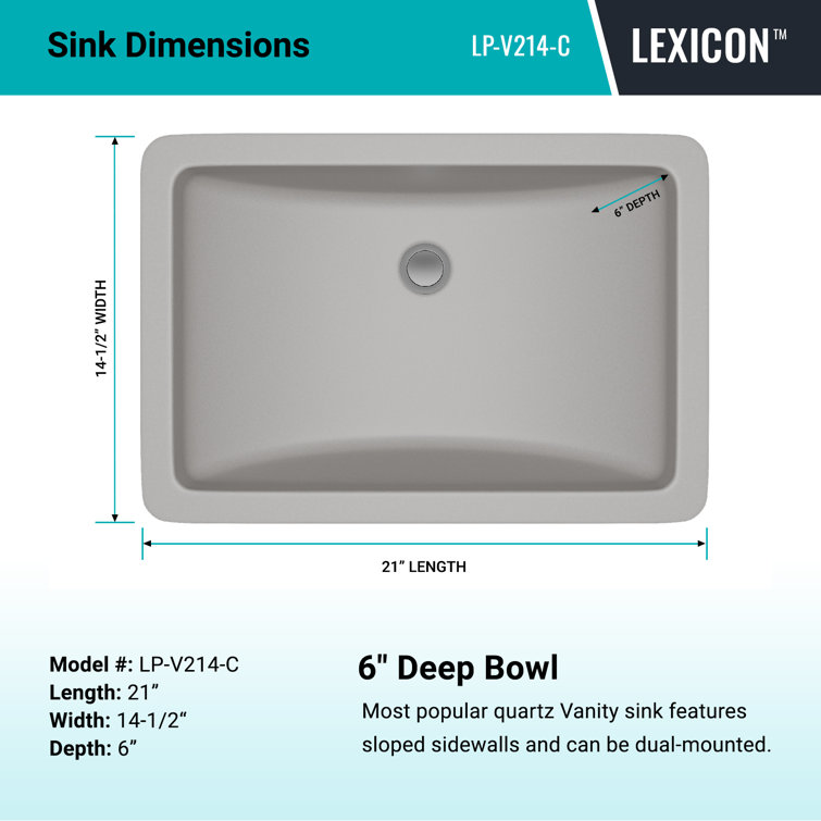 21" Gray Quartz Composite Undermount Vanity Sink