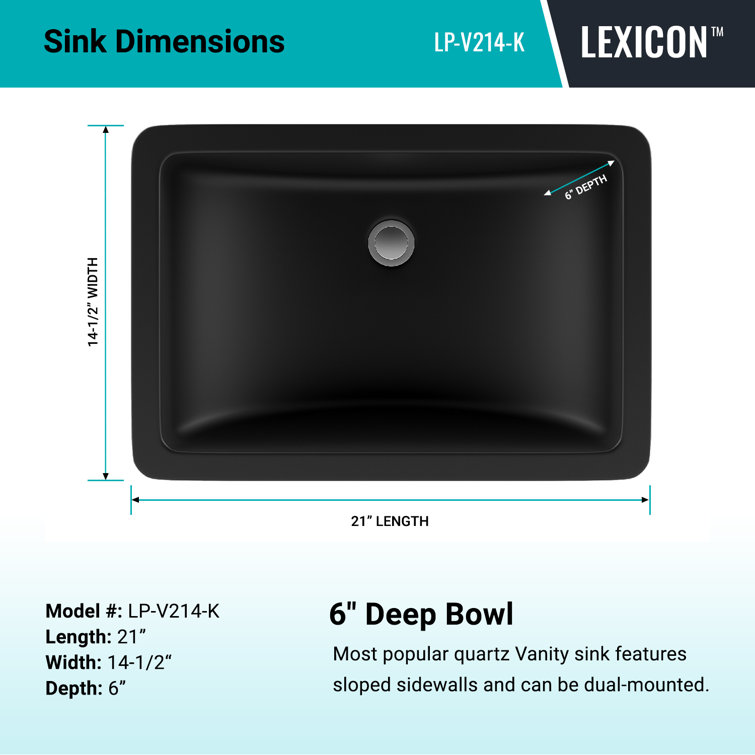 Lexicon Black Quartz Composite Rectangle Vanity Sink