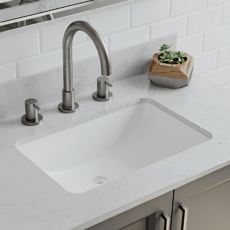 21" White Quartz Composite Rectangular Undermount Vanity Sink
