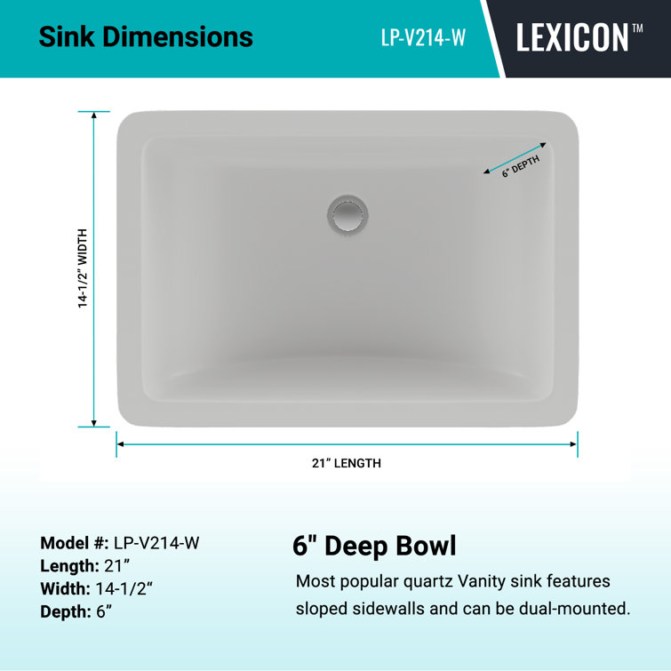 21" White Quartz Composite Rectangular Undermount Vanity Sink