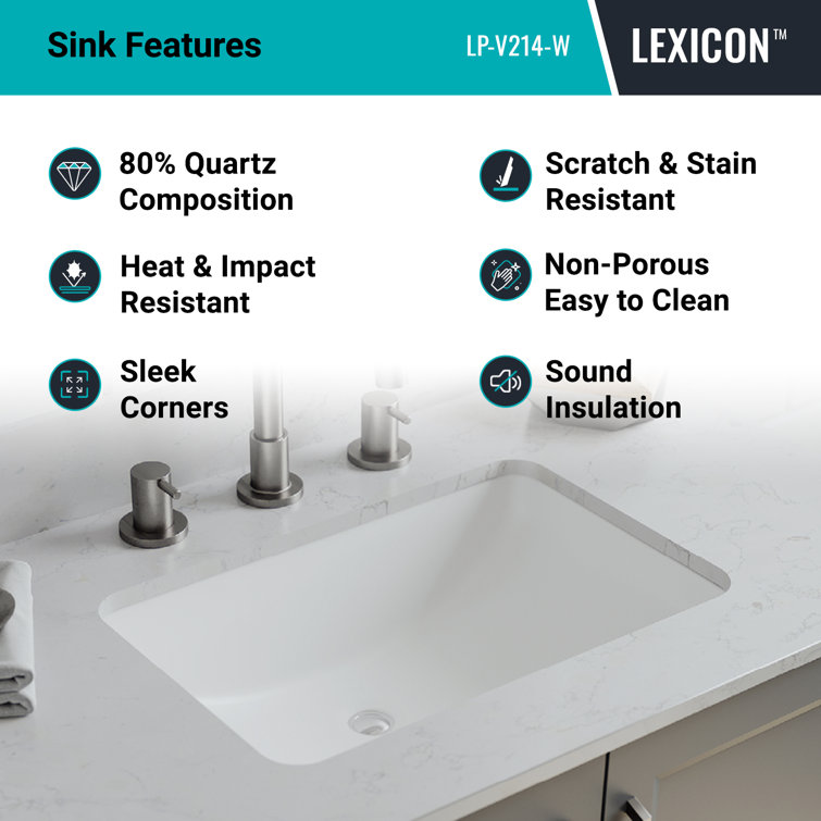 21" White Quartz Composite Rectangular Undermount Vanity Sink