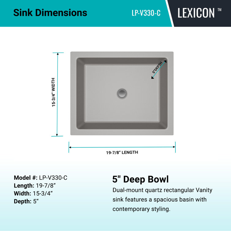 Concrete Gray Quartz Composite Undermount Vanity Sink