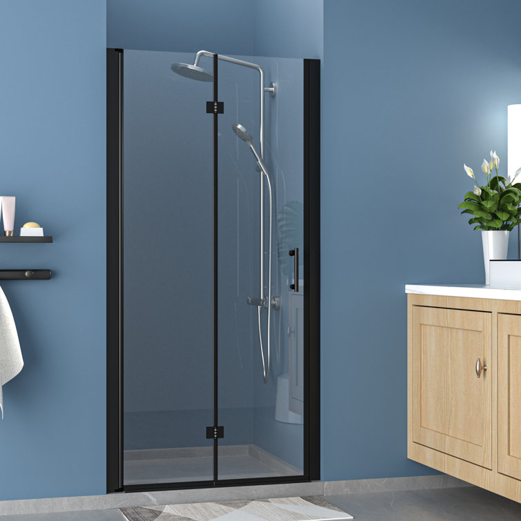 Matte Black Frameless Glass Bifold Shower Door 30" x 72"