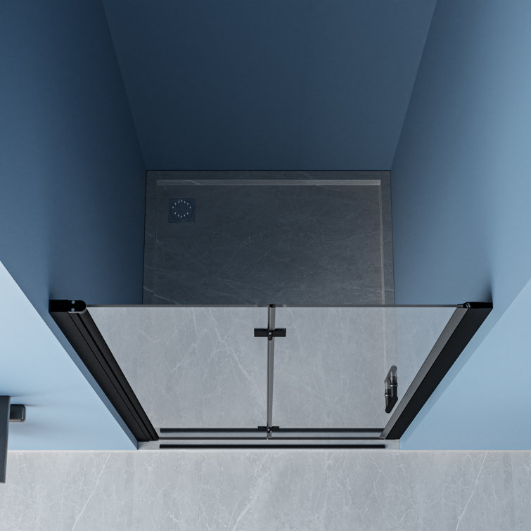 Matte Black Frameless Glass Bifold Shower Door 30" x 72"