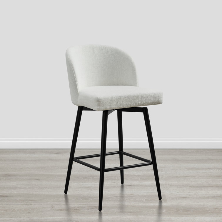 White Upholstered Swivel Counter Stools with Iron Legs, Set of 2