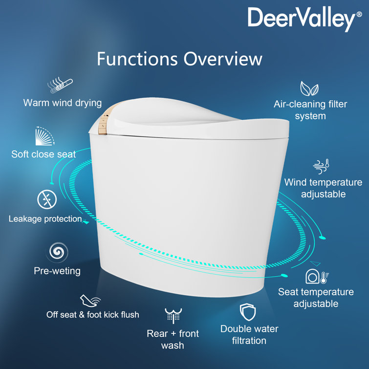 White Elongated Free Standing High Efficiency Smart Toilet