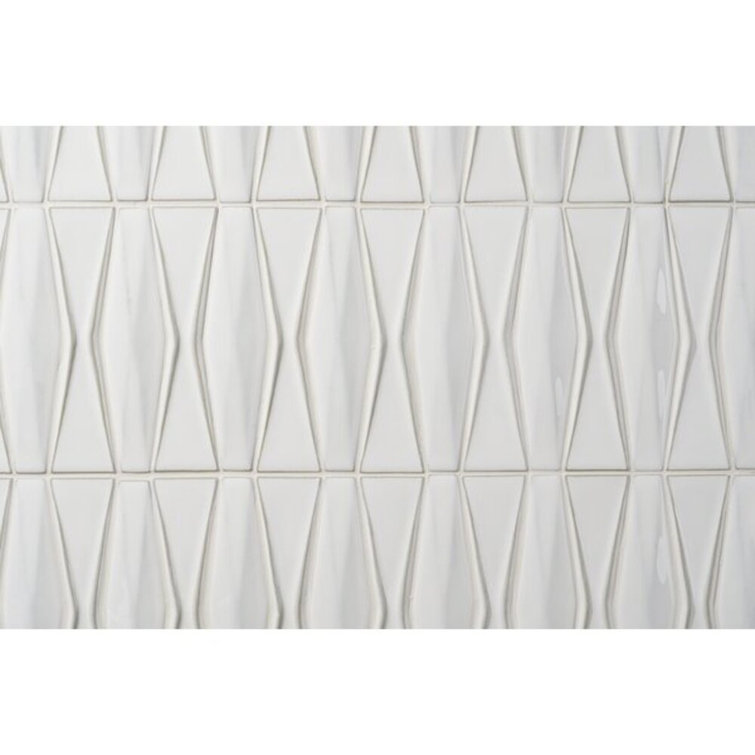 Natural White Geometric Glass Mosaic Tile 2x8
