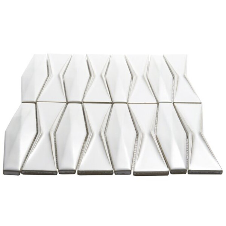 Natural White Geometric Glass Mosaic Tile 2x8