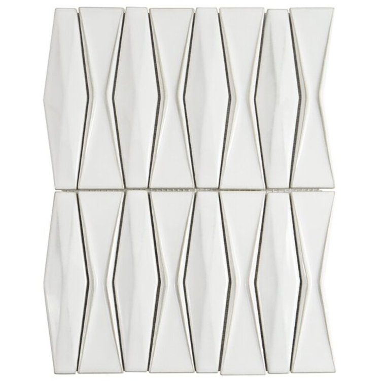 Natural White Geometric Glass Mosaic Tile 2x8