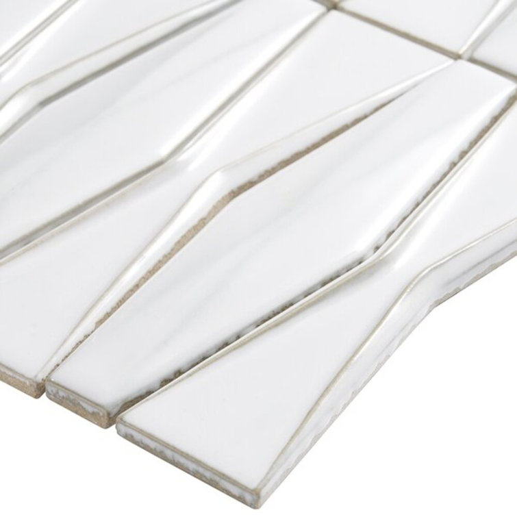Natural White Geometric Glass Mosaic Tile 2x8