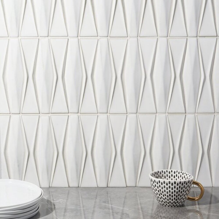 Natural White Geometric Glass Mosaic Tile 2x8