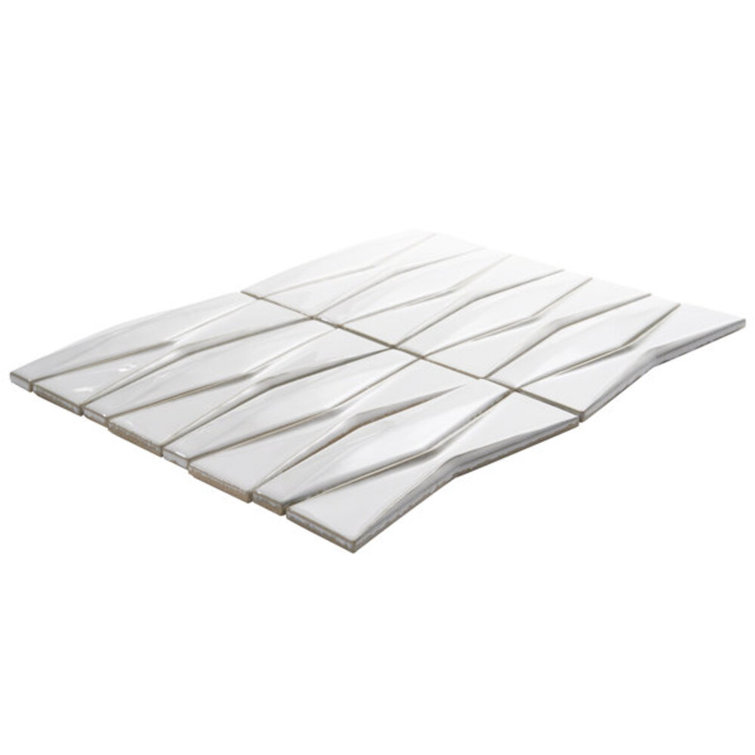 Natural White Geometric Glass Mosaic Tile 2x8