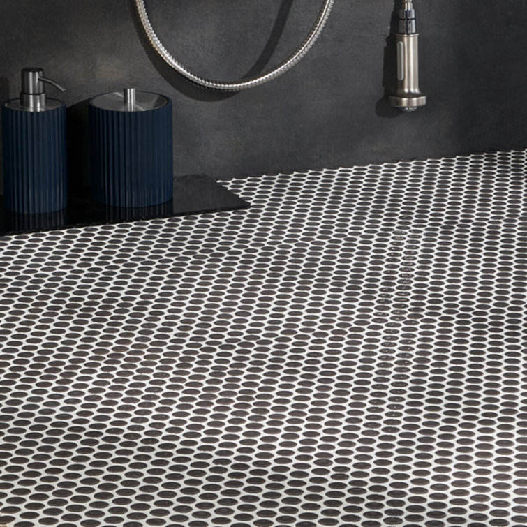 Charcoal Penny Round Ceramic Mosaic Tile Sheet for Floor and Wall