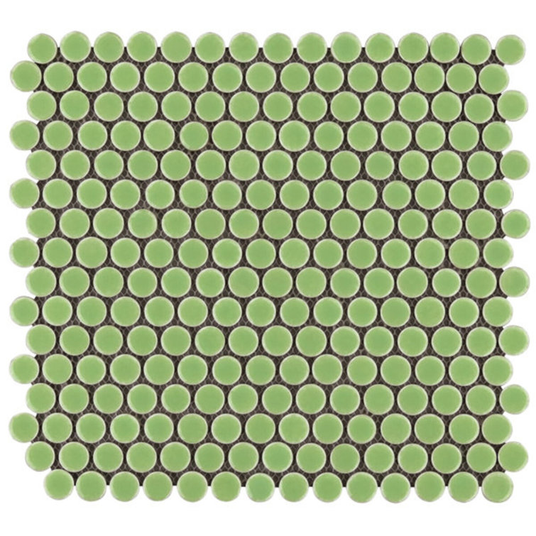 Wheat Grass Polished Ceramic Penny Round Mosaic Tile