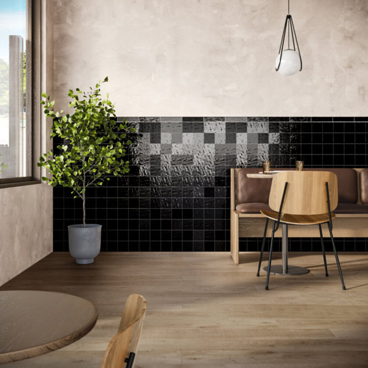 Nassau Jet Black 4" x 4" Satin Finish Ceramic Wall Tile