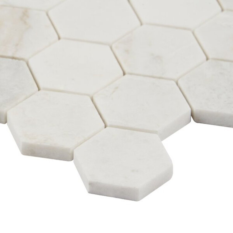 Frost White Polished Marble Hexagon Mosaic Tile 12" x 12"
