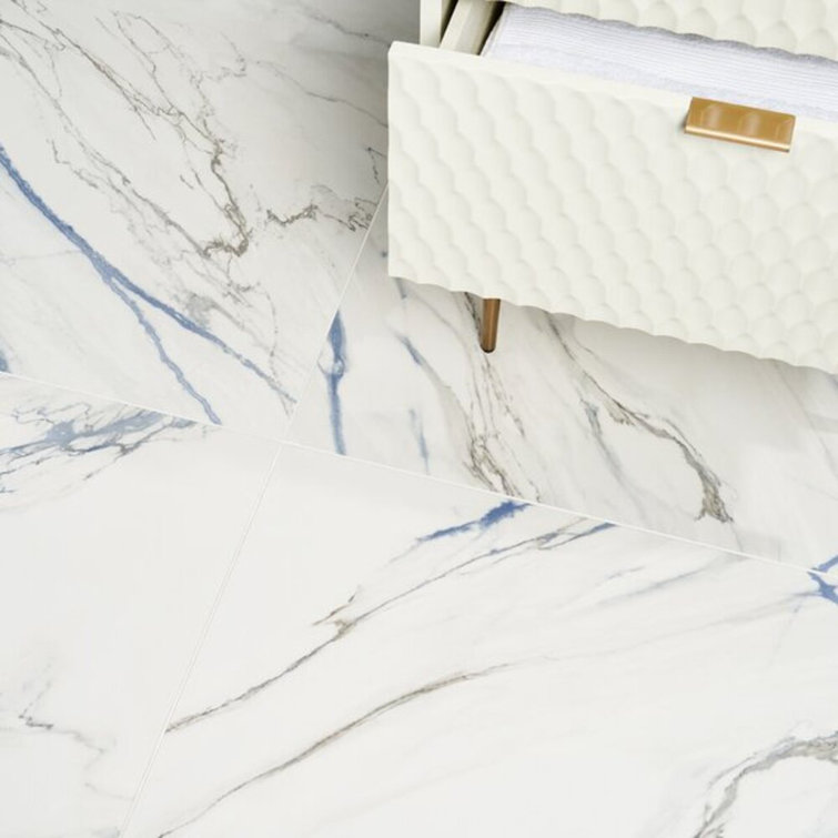 Calacatta Azur 24x24 Matte Porcelain Tile with Blue Veining