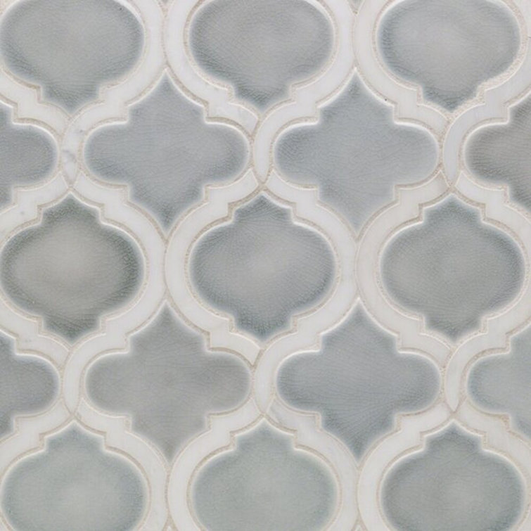 Arctic Blue Arabesque Ceramic Mosaic Tile Sheet