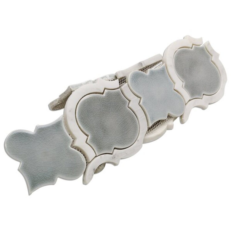 Arctic Blue Arabesque Ceramic Mosaic Tile Sheet