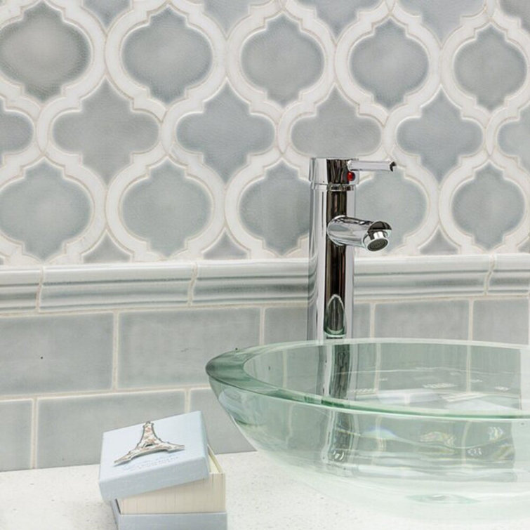 Arctic Blue Arabesque Ceramic Mosaic Tile Sheet