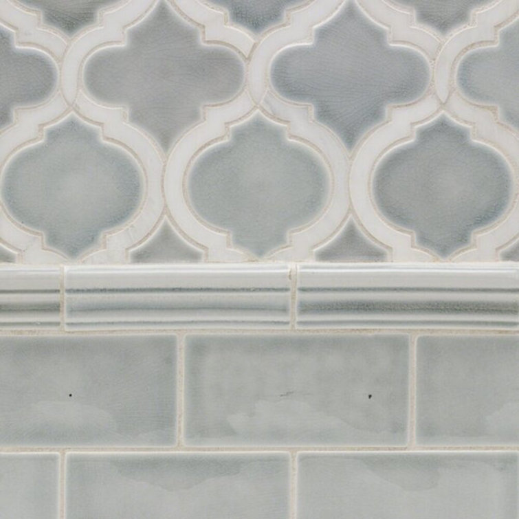 Arctic Blue Arabesque Ceramic Mosaic Tile Sheet