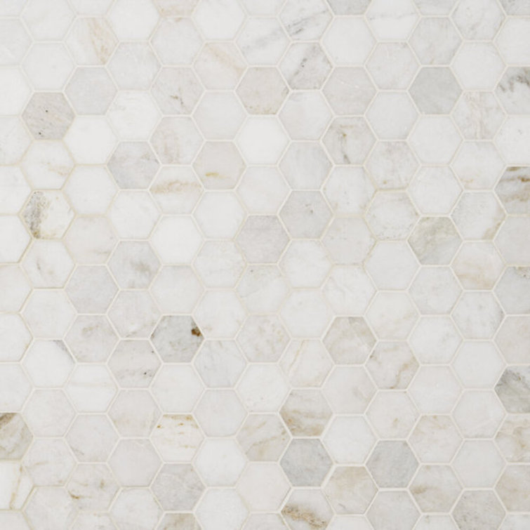 Frost White Polished Marble Hexagon Mosaic Tile 12" x 12"