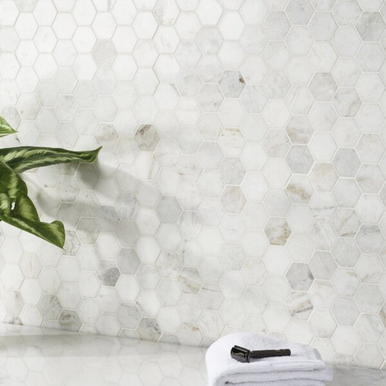 Frost White Polished Marble Hexagon Mosaic Tile 12" x 12"
